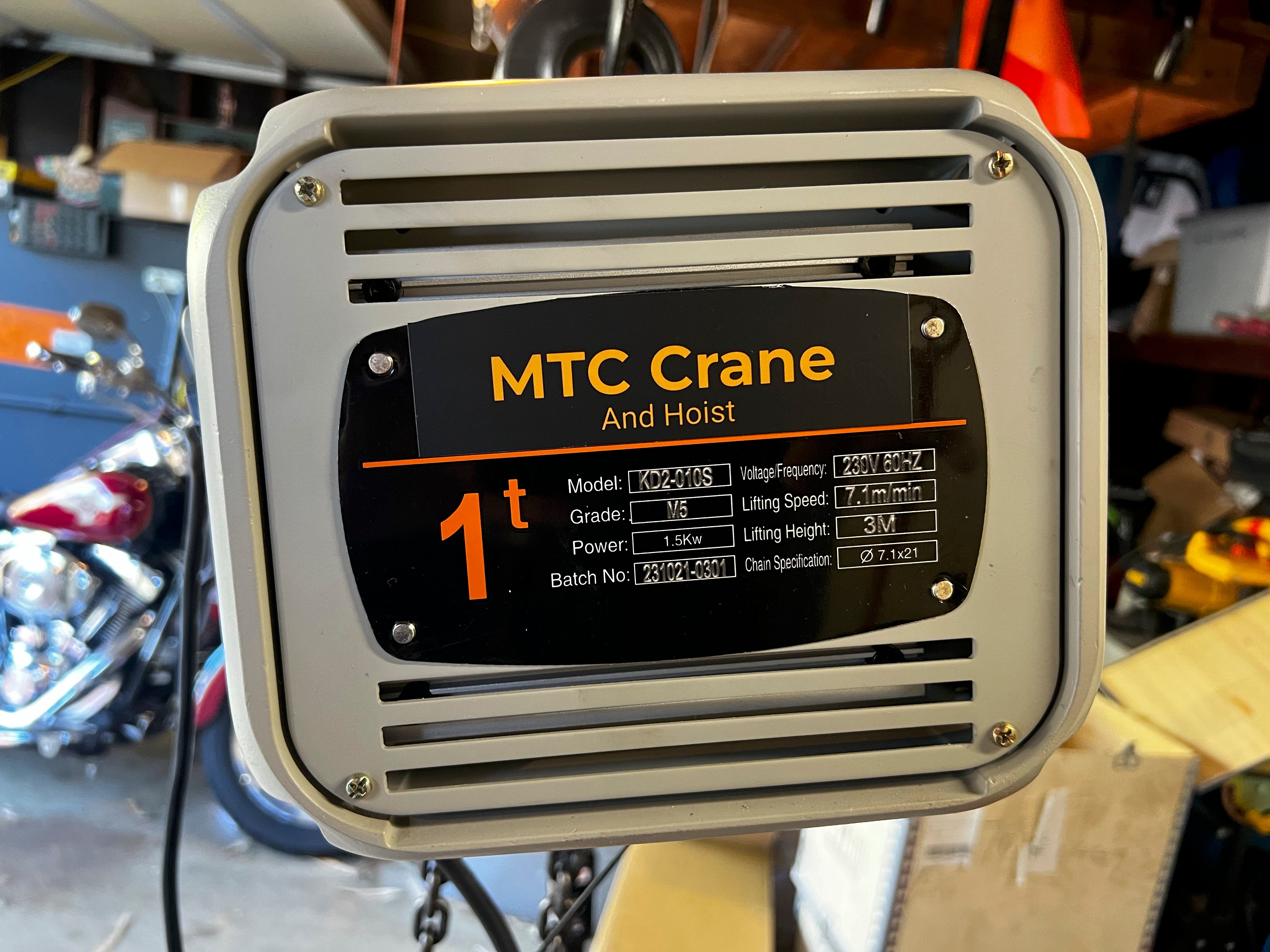 208/230V 3-Phase 1 Ton MTC Crane Chain Hoist- Free Shipping (Lower 48 only)